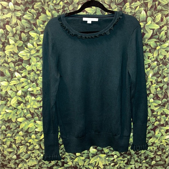 BODEN Ruffle Evergreen Woolblend Lightweight Sweater SzXL GUC - Picture 1 of 14